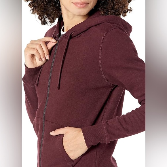 NWT Womens French Terry Zip Hoodie, Burgundy - Picture 3 of 7